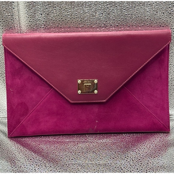 Jimmy Choo Handbags - Jimmy Choo Burgundy Leather & Suede Envelope Clutch